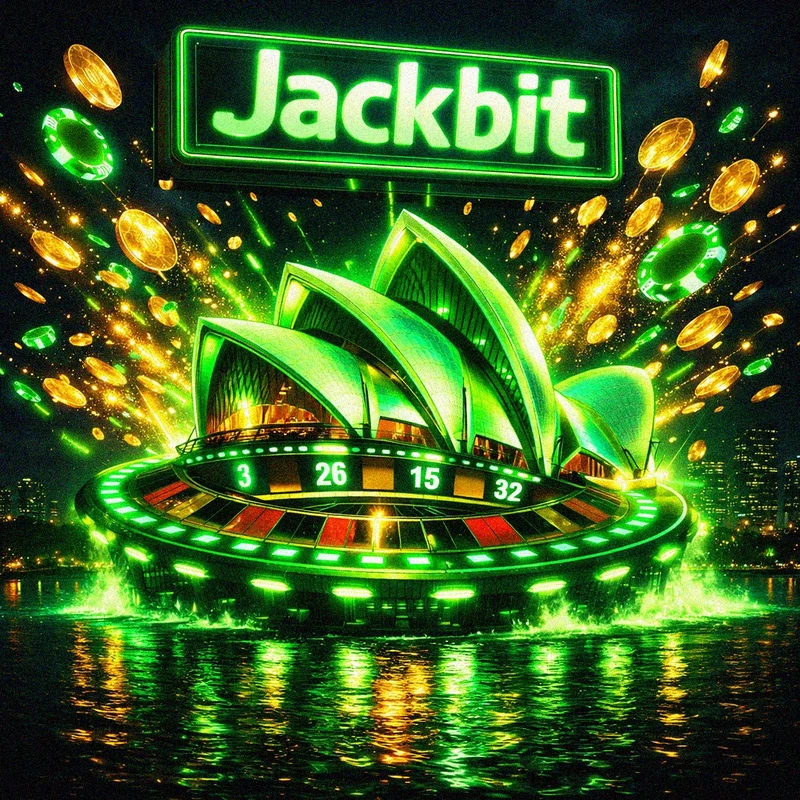 Jackbit casino Australia hero banner with green neon lights